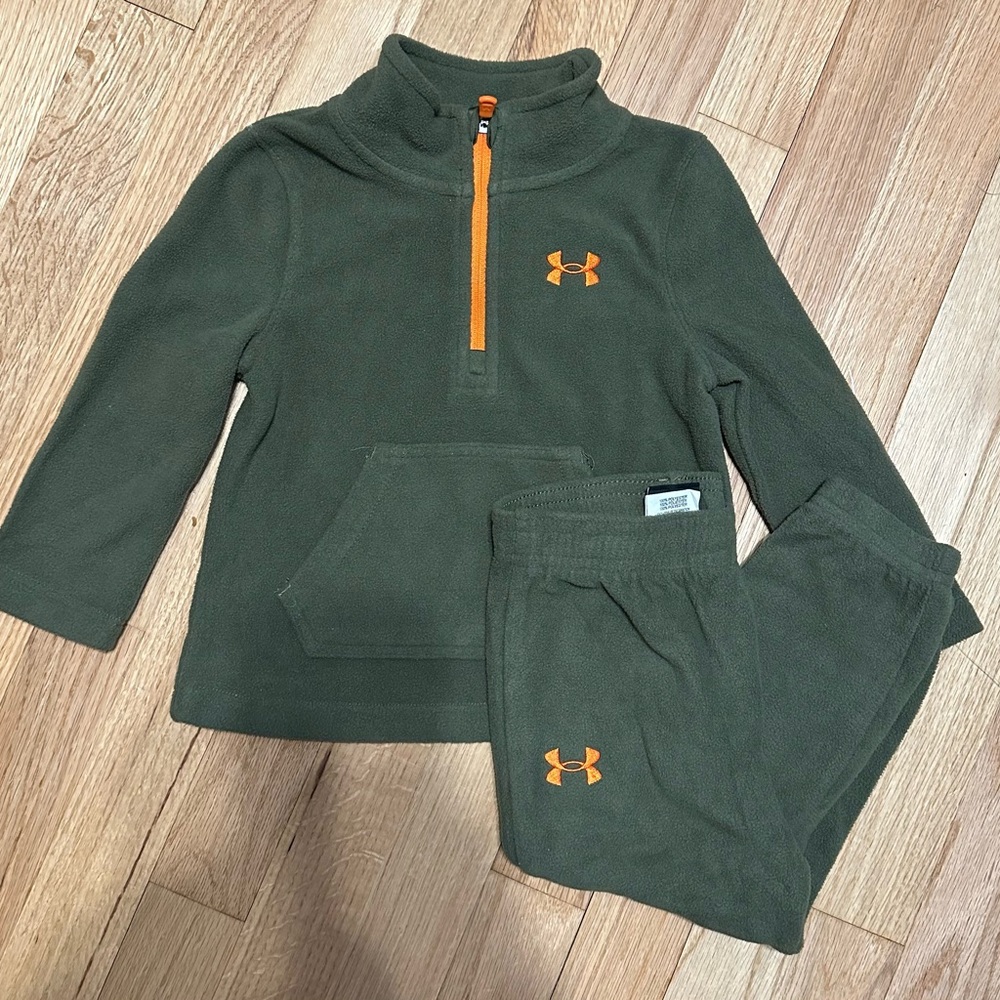 Under Armour Olive Green Fleece Top with Orange Logo